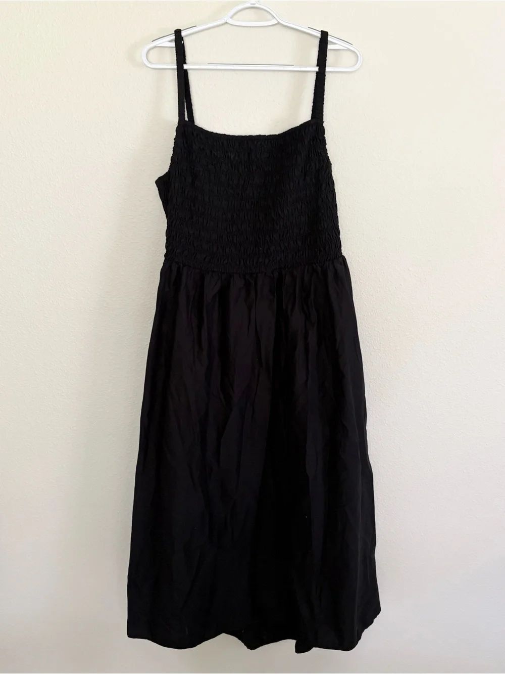 Old Navy Womens Size 2X Black Smocked Midi Dress Strappy 100% Cotton Sundress